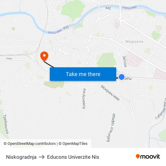 Niskogradnja to Educons Univerzite Nis map