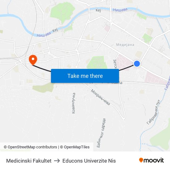 Medicinski Fakultet to Educons Univerzite Nis map