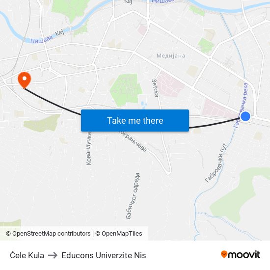 Ćele Kula to Educons Univerzite Nis map