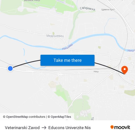 Veterinarski Zavod to Educons Univerzite Nis map