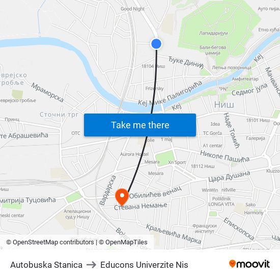 Autobuska Stanica to Educons Univerzite Nis map