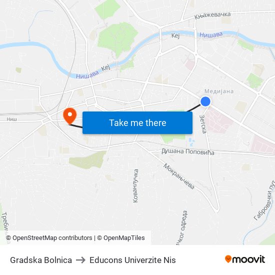 Gradska Bolnica to Educons Univerzite Nis map