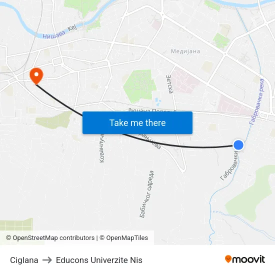 Ciglana to Educons Univerzite Nis map