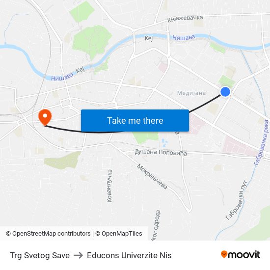 Trg Svetog Save to Educons Univerzite Nis map