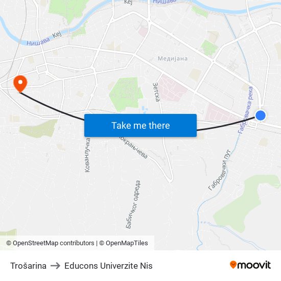 Trošarina to Educons Univerzite Nis map