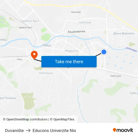 Duvanište to Educons University Nis map