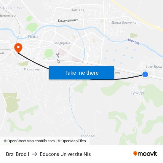 Brzi Brod I to Educons Univerzite Nis map