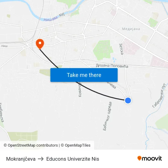 Mokranjceva to Educons University Nis map