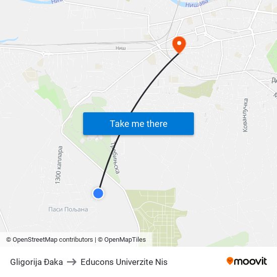 Gligorija Đaka to Educons Univerzite Nis map