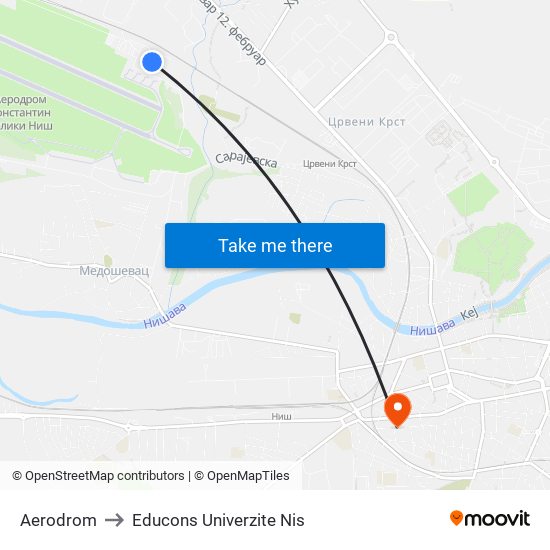 Aerodrom to Educons Univerzite Nis map