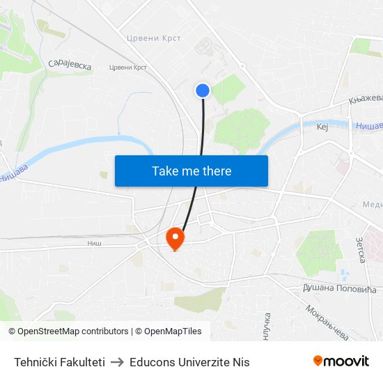 Tehnički Fakulteti to Educons Univerzite Nis map