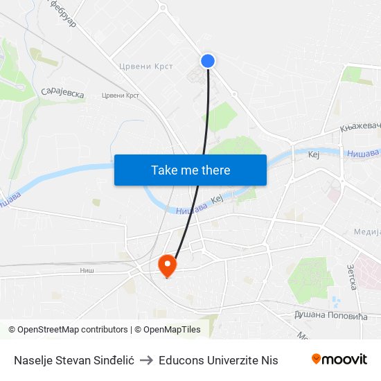 Naselje Stevan Sinđelić to Educons Univerzite Nis map