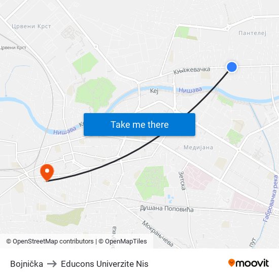 Bojnička to Educons Univerzite Nis map