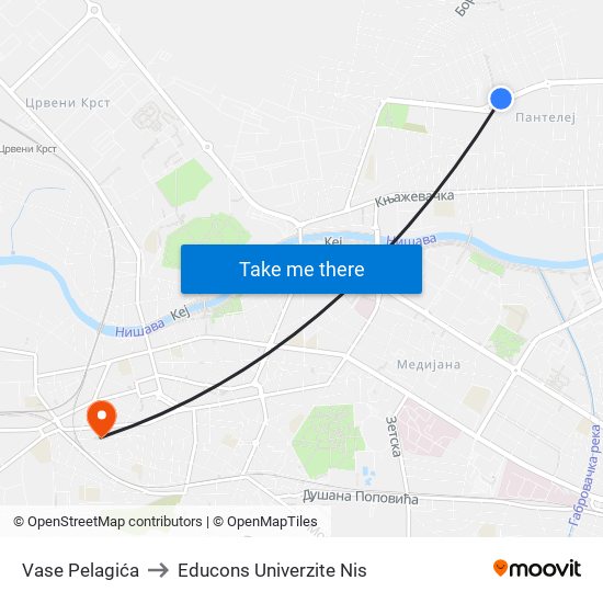 Vase Pelagića to Educons Univerzite Nis map