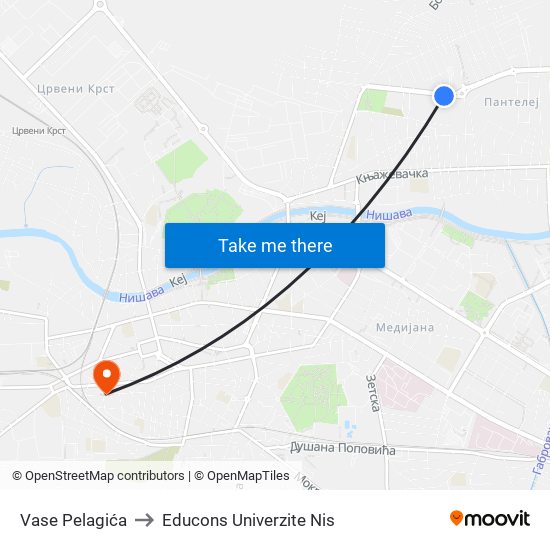 Vase Pelagića to Educons Univerzite Nis map