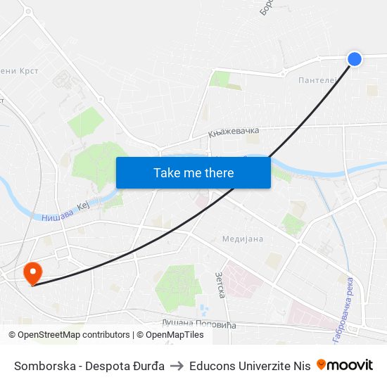 Somborska - Despota Đurđa to Educons Univerzite Nis map