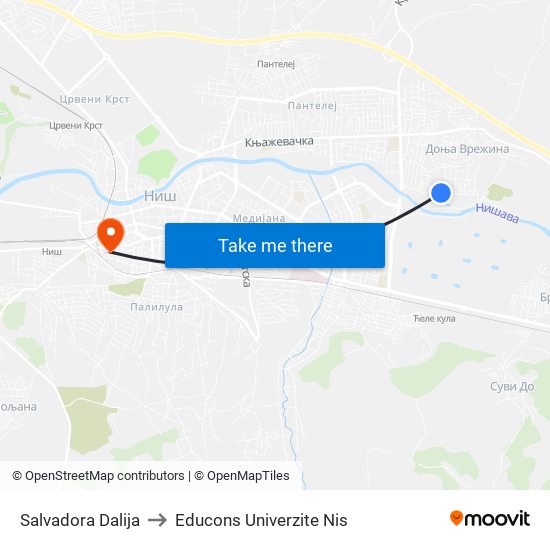 Salvadora Dalija to Educons Univerzite Nis map