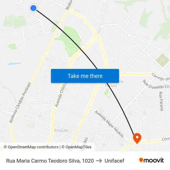 Rua Maria Carmo Teodoro Silva, 1020 to Unifacef map