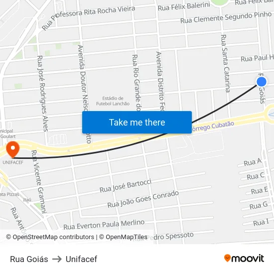 Rua Goiás to Unifacef map