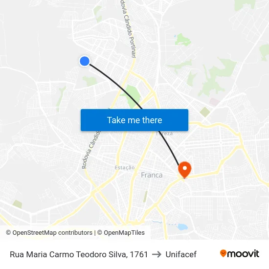 Rua Maria Carmo Teodoro Silva, 1761 to Unifacef map