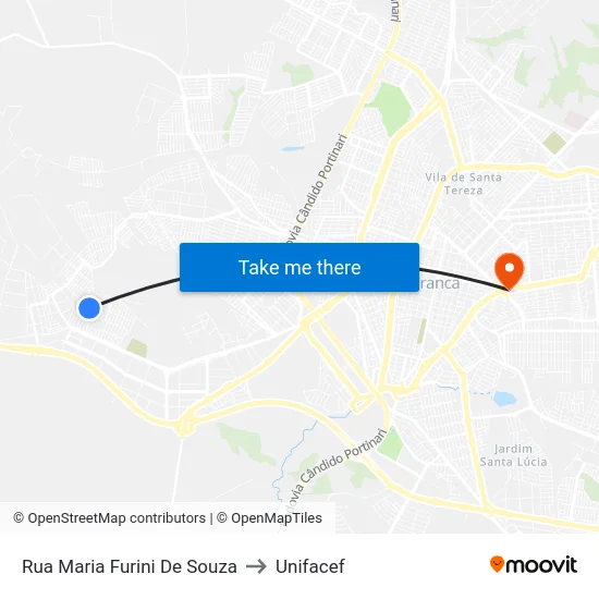 Rua Maria Furini De Souza to Unifacef map
