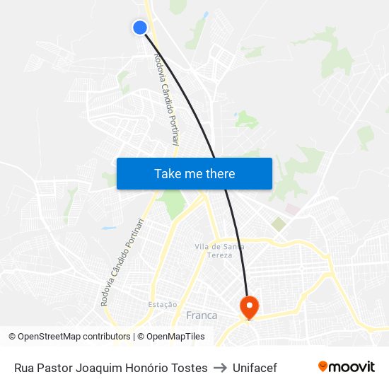 Rua Pastor Joaquim Honório Tostes to Unifacef map