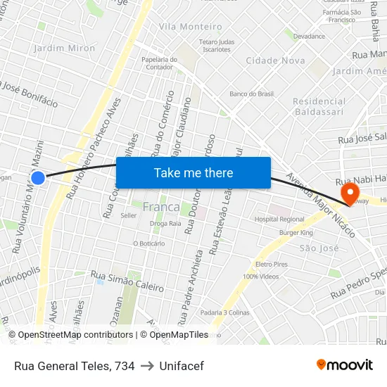 Rua General Teles, 734 to Unifacef map