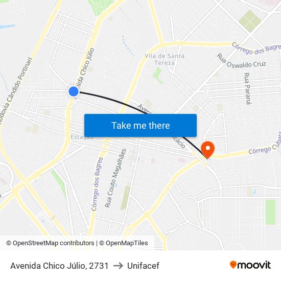 Avenida Chico Júlio, 2731 to Unifacef map