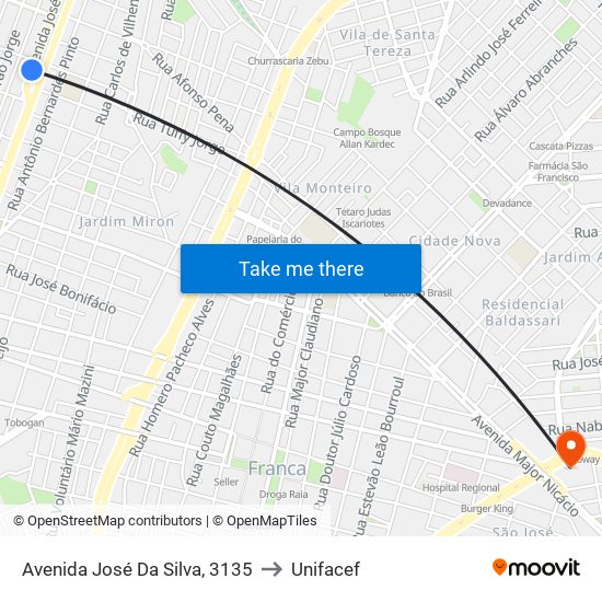 Avenida José Da Silva, 3135 to Unifacef map