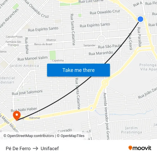 Pé De Ferro to Unifacef map