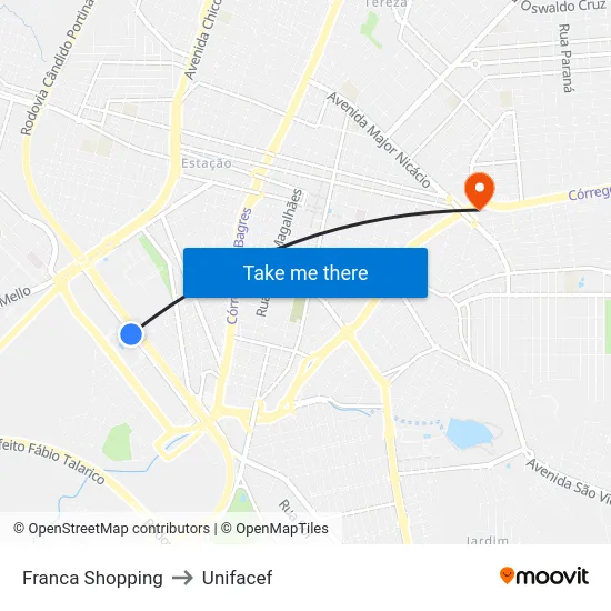Franca Shopping to Unifacef map