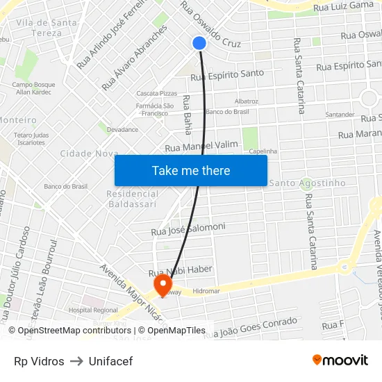Rp Vidros to Unifacef map