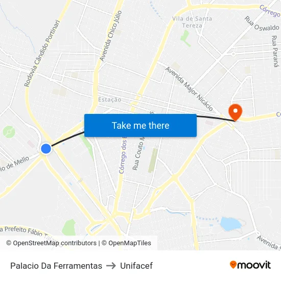 Palacio Da Ferramentas to Unifacef map