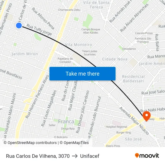 Rua Carlos De Vilhena, 3070 to Unifacef map