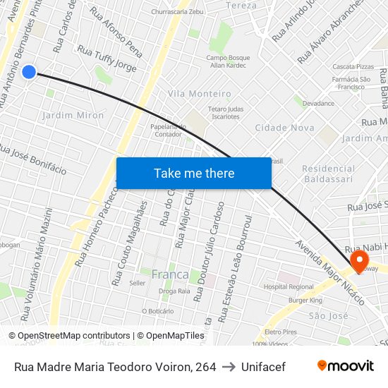 Rua Madre Maria Teodoro Voiron, 264 to Unifacef map