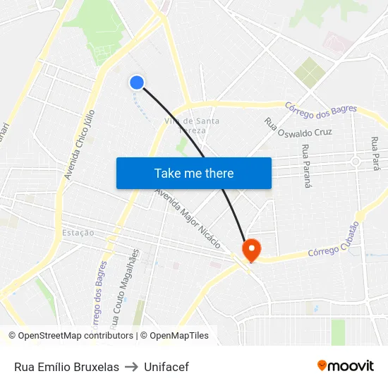Rua Emílio Bruxelas to Unifacef map