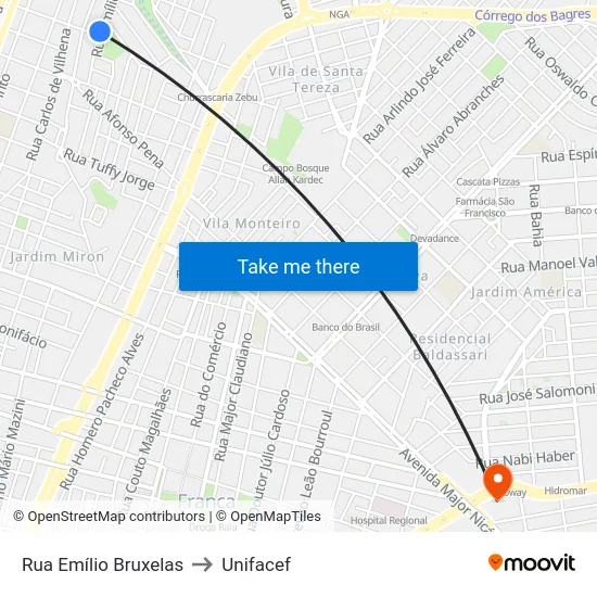 Rua Emílio Bruxelas to Unifacef map