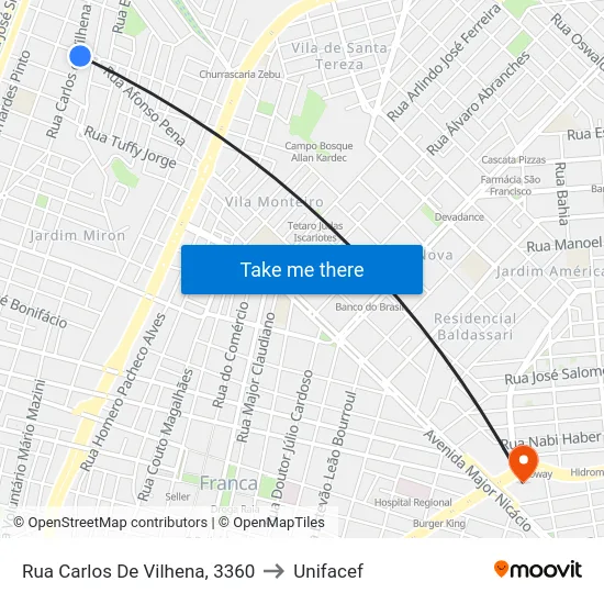 Rua Carlos De Vilhena, 3360 to Unifacef map