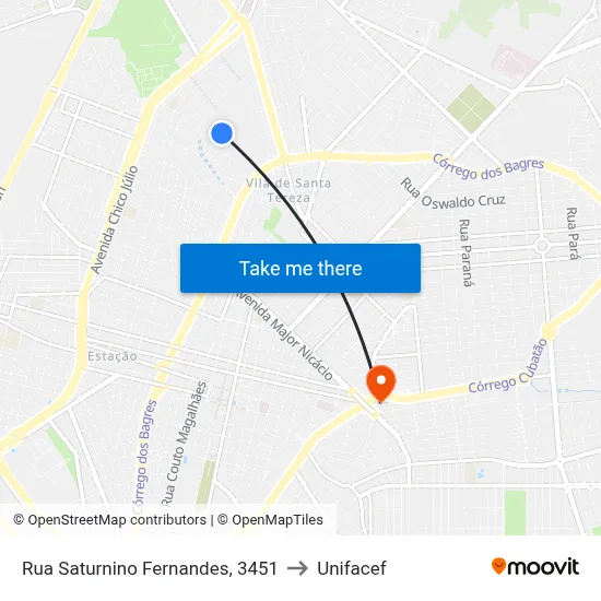 Rua Saturnino Fernandes, 3451 to Unifacef map