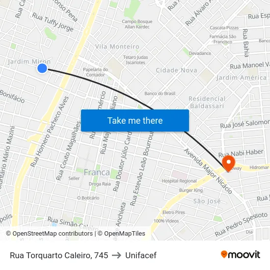 Rua Torquarto Caleiro, 745 to Unifacef map