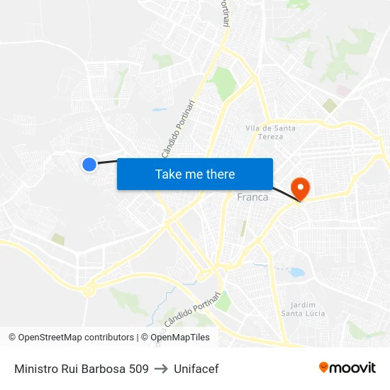 Ministro Rui Barbosa 509 to Unifacef map