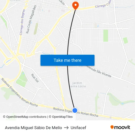 Avendia Miguel Sábio De Mello to Unifacef map