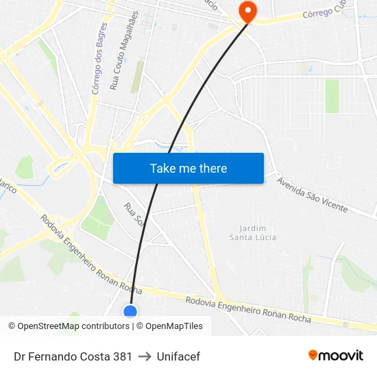 Dr Fernando Costa 381 to Unifacef map
