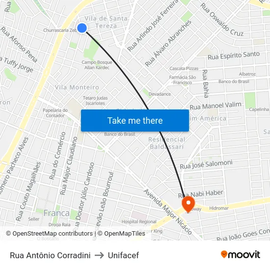 Rua Antônio Corradini to Unifacef map