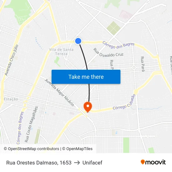 Rua Orestes Dalmaso, 1653 to Unifacef map