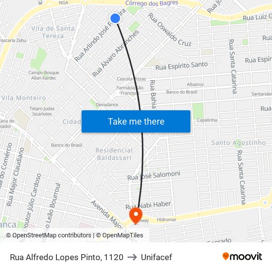 Rua Alfredo Lopes Pinto, 1120 to Unifacef map