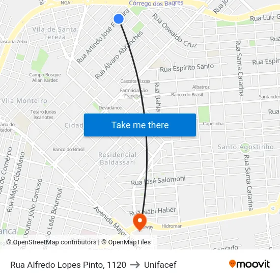 Rua Alfredo Lopes Pinto, 1120 to Unifacef map