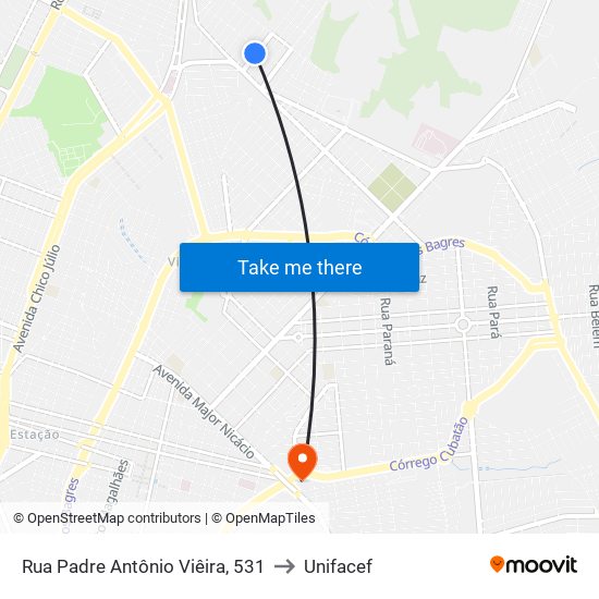 Rua Padre Antônio Viêira, 531 to Unifacef map