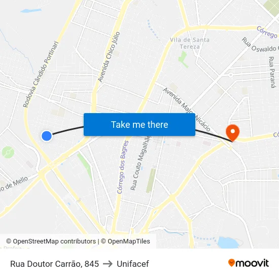 Rua Doutor Carrão, 845 to Unifacef map