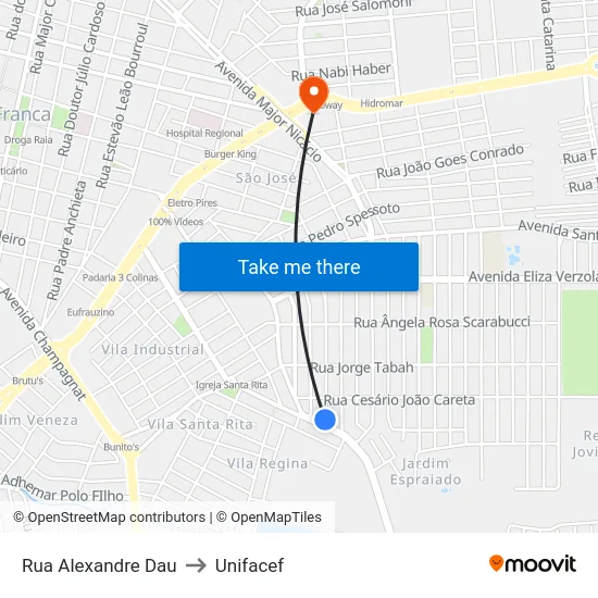 Rua Alexandre Dau to Unifacef map